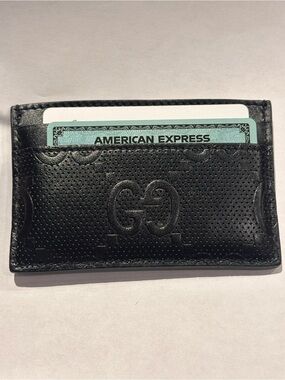 Gucci Black Perforated Leather Card Holder with Embossed GG